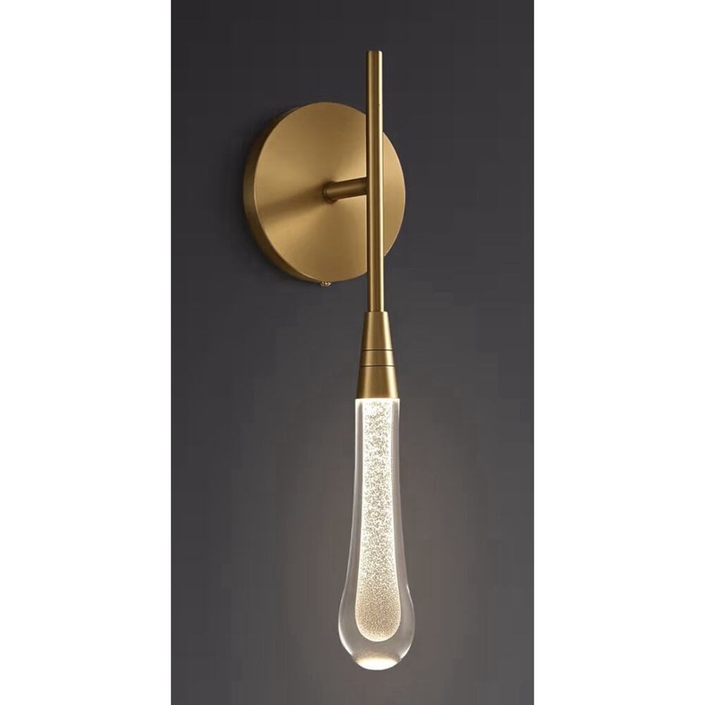 15” Gold Raindrop Wall Sconce Single Crystal Teardrop LED Light